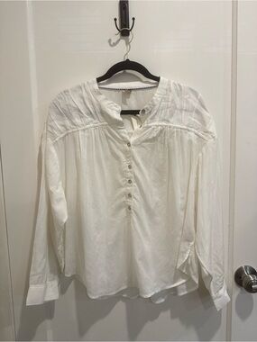 Anthropologie NWT White Cotton Peasant Blouse Boho Coastal Top M